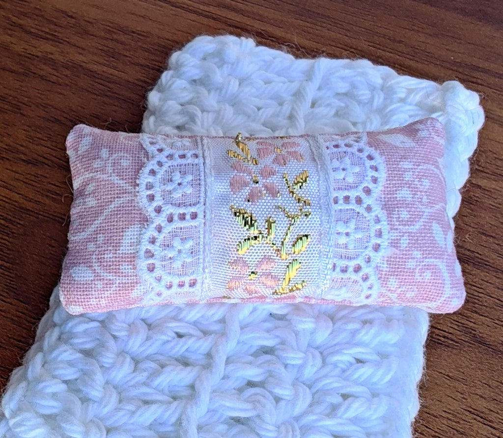 Dollhouse Miniature Beautiful Lumbar Pillow Dusty Rose with Coordinating Throw