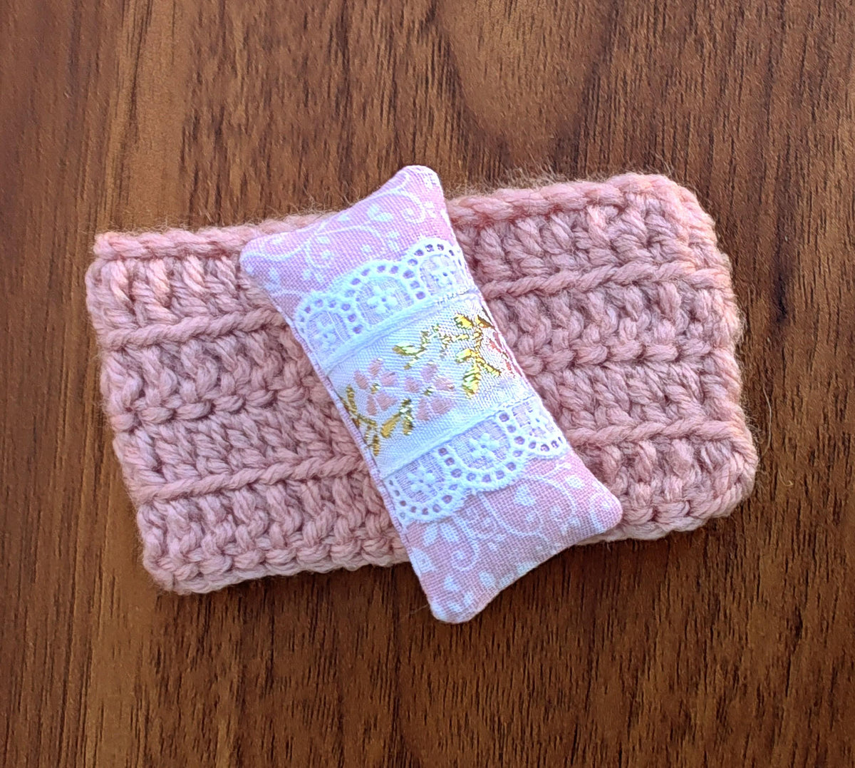 Dollhouse Miniature Beautiful Lumbar Pillow Dusty Rose with Coordinating Throw