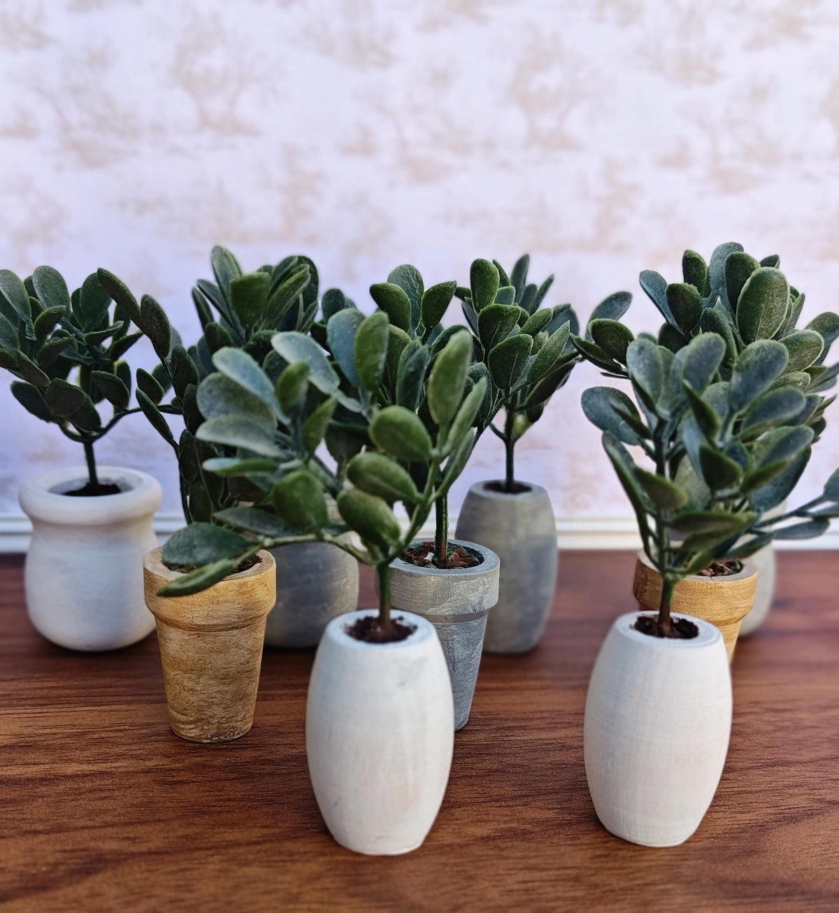 Miniature Fiddle Leaf Plant in Faux Cement Pot Modern Dollhouse Decor