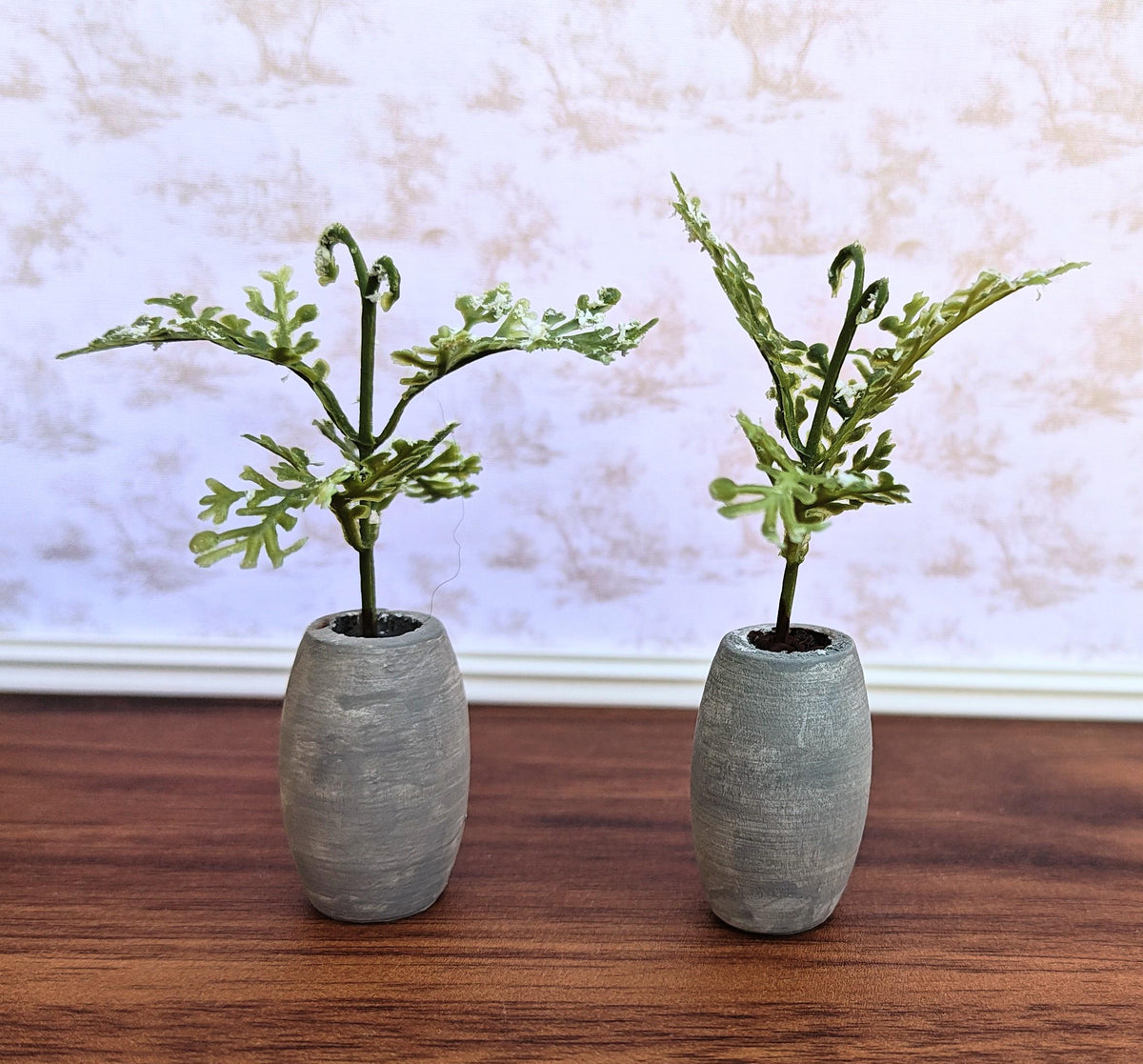 Miniature Ferns on Faux Cement Pot Modern Dollhouse Decor
