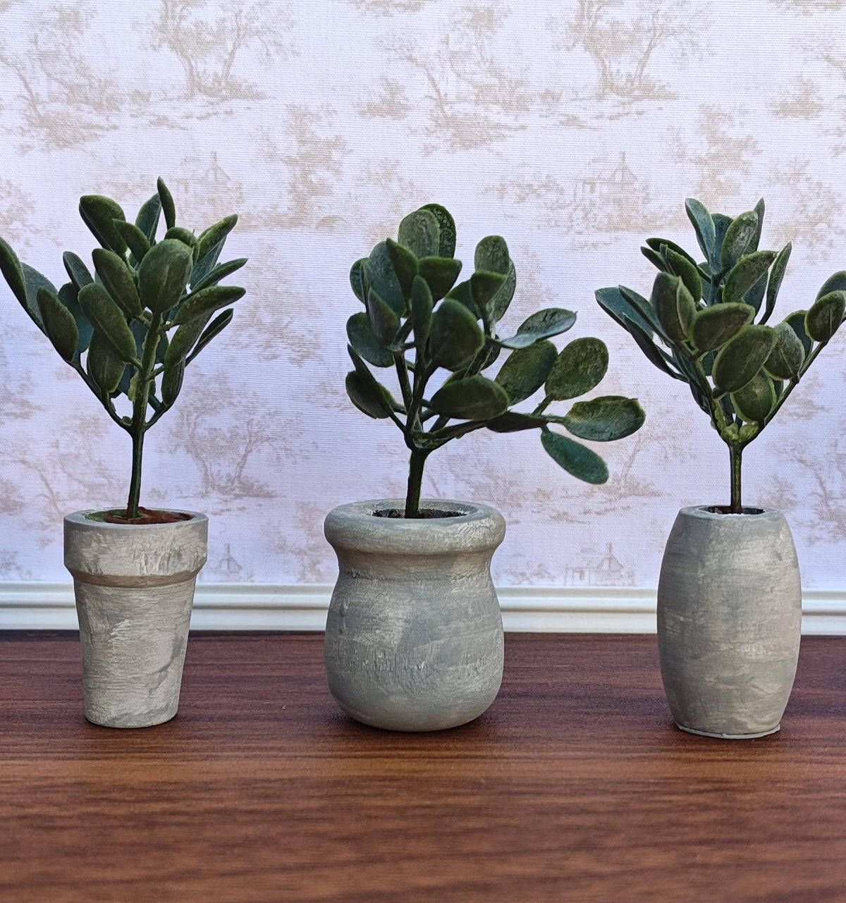 Miniature Fiddle Leaf Plant in Faux Cement Pot Modern Dollhouse Decor