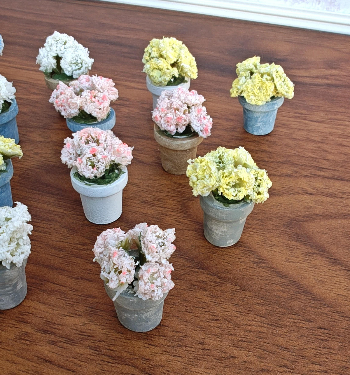 Miniature Pastel Carnations in Faux Small Cement Pot Modern Dollhouse Decor