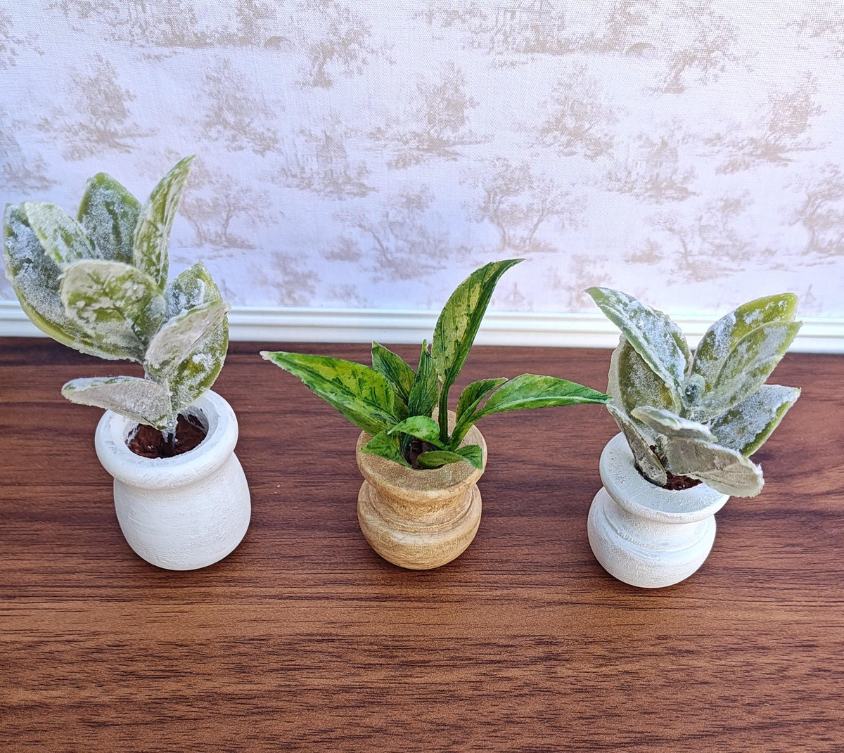 Miniature Plants Faux Cement Pot Modern Dollhouse Decor