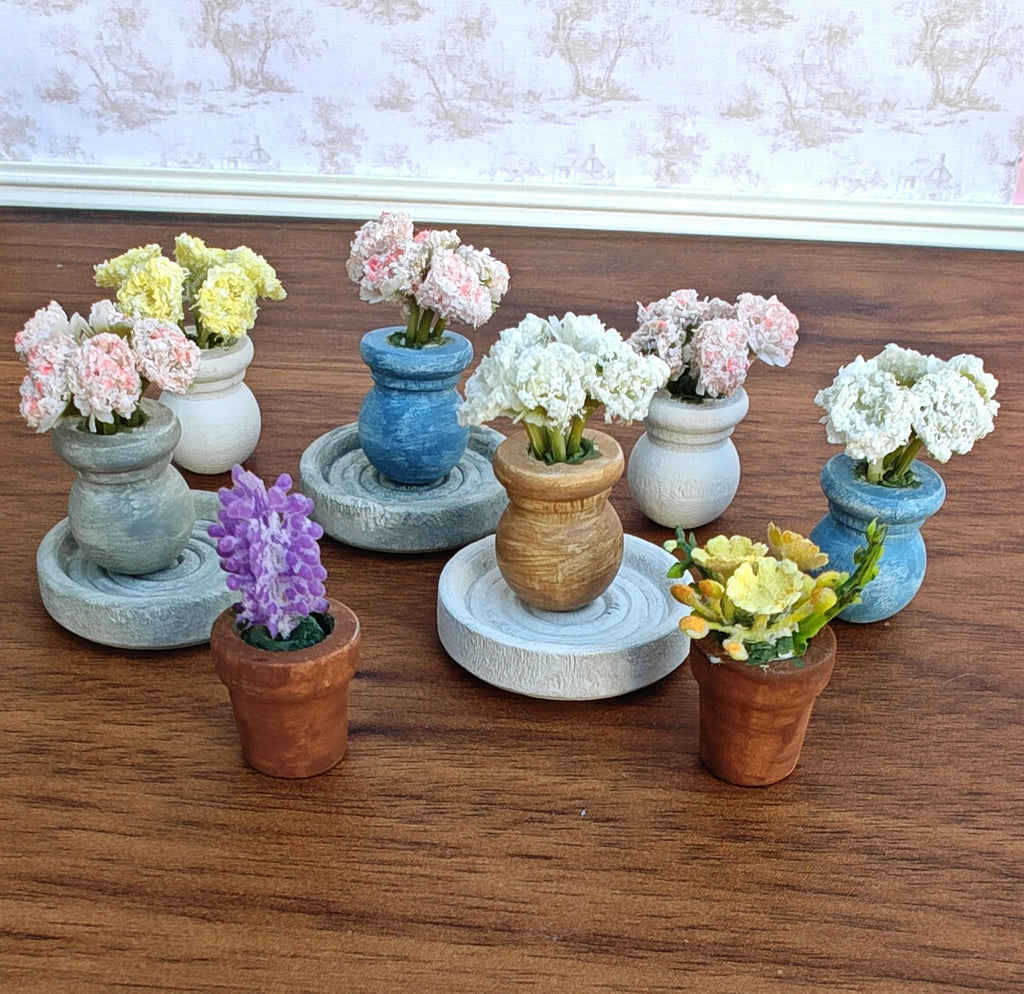 Miniature Pastel Carnations in Faux Small Cement Pot & Cement Trays Modern Dollhouse Decor