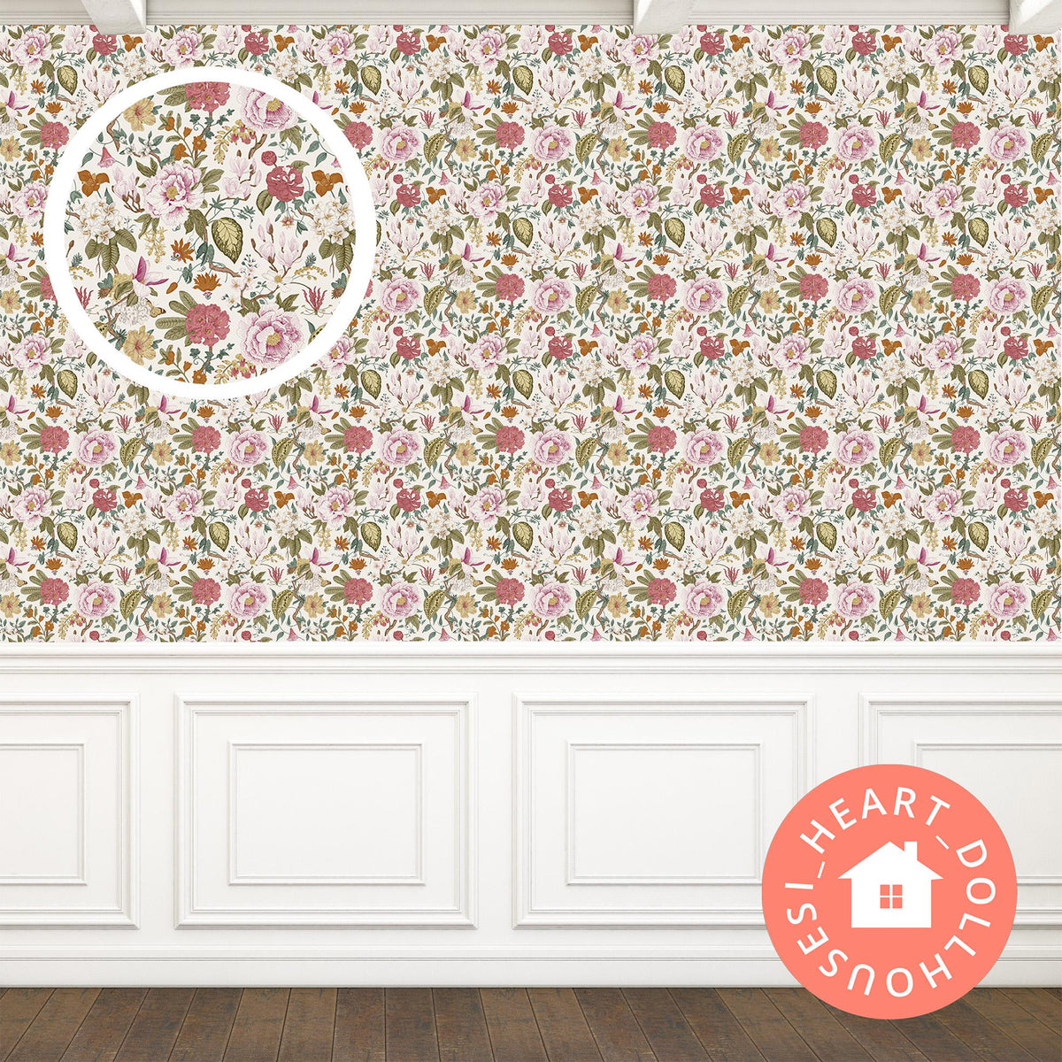 1/12 Dollhouse Grandmillennial Chinoiserie Pink Floral Wallpaper Printable Download 8.5 x 11"