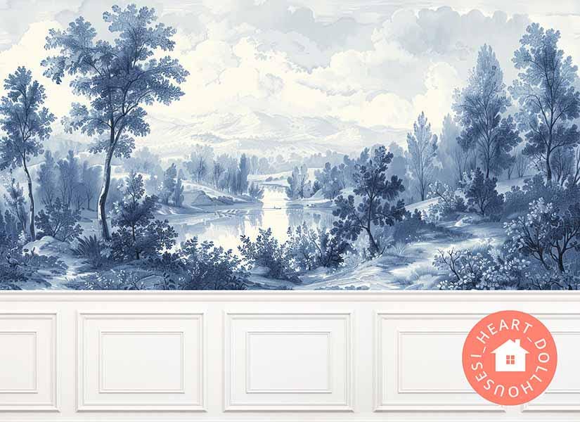 Vintage Mural Wallpaper Muted Digital Download 1/12 Scale Dollhouse Wallpaper NEW!