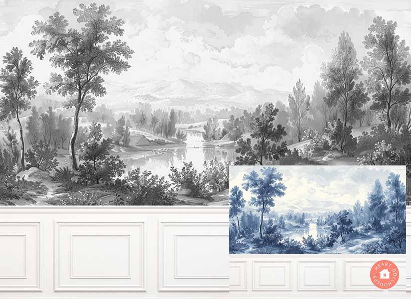Vintage Mural Wallpaper Muted Digital Download 1/12 Scale Dollhouse Wallpaper NEW!