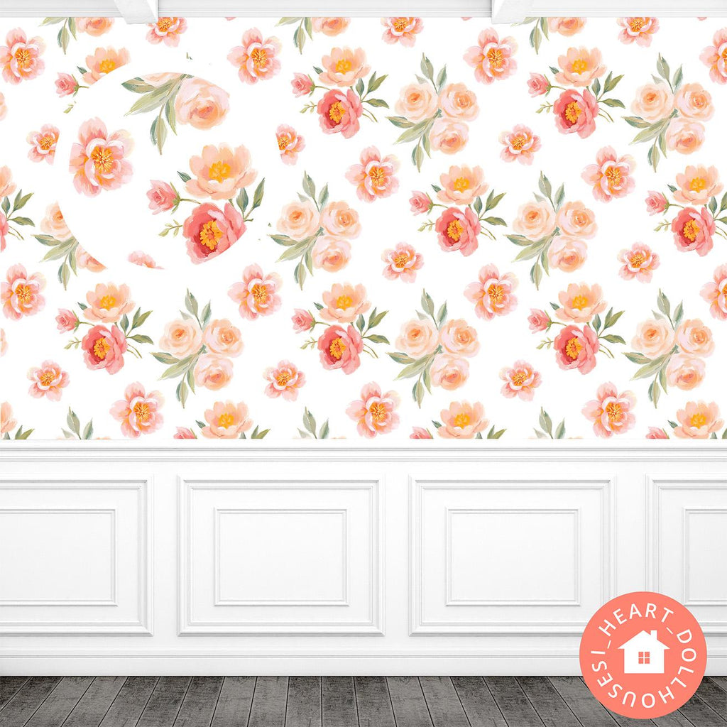 Spring Floral Dollhouse Wallpaper, Watercolor Farmhouse Miniature (PDF Download)