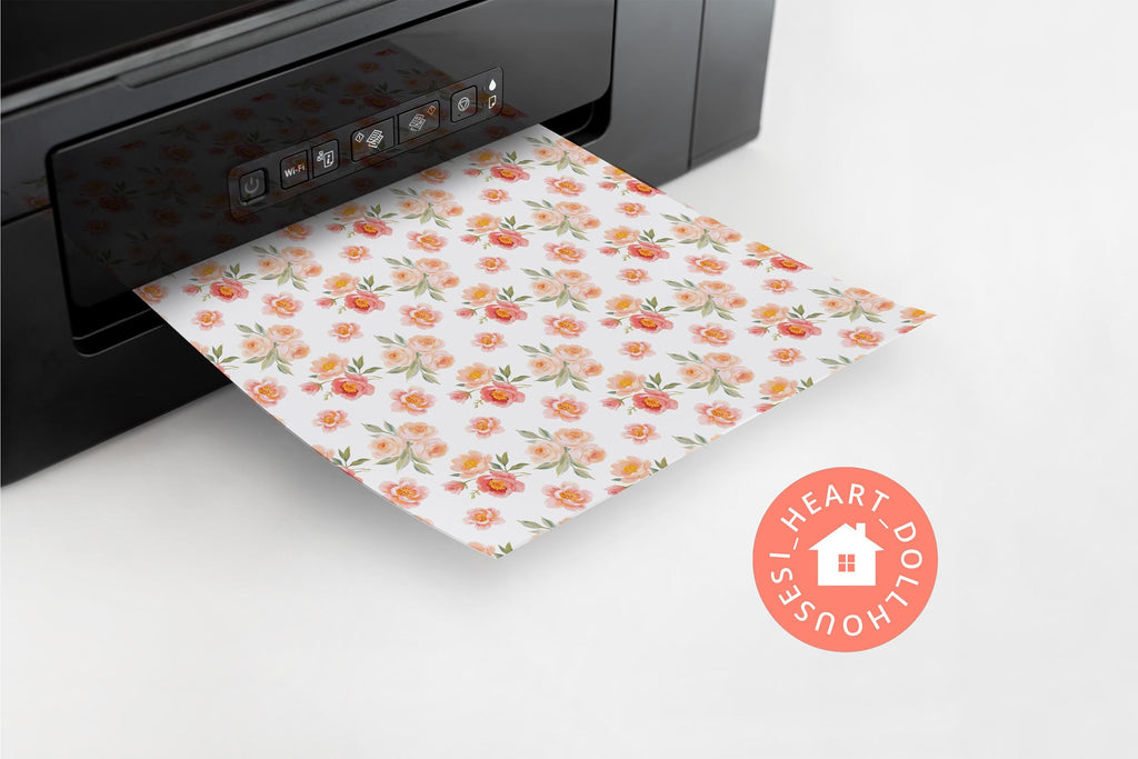 Spring Floral Dollhouse Wallpaper, Watercolor Farmhouse Miniature (PDF Download)