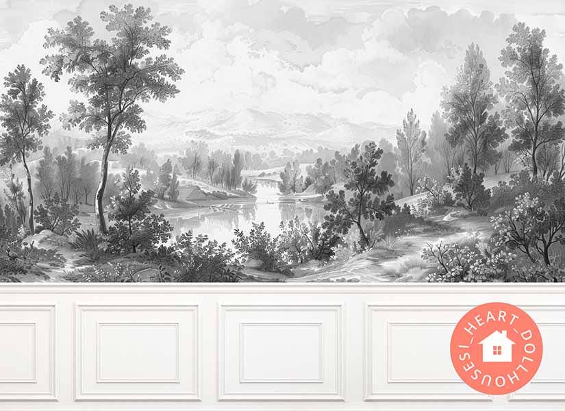 Vintage Mural Wallpaper Muted Digital Download 1/12 Scale Dollhouse Wallpaper NEW!