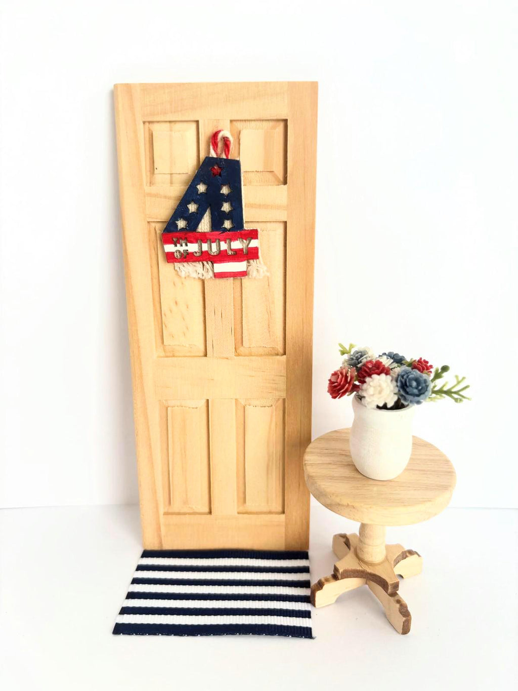 Hand-Painted Patriotic Miniature Door Ornament, Rustic Americana 4th of July Decor (1:12 Scale)