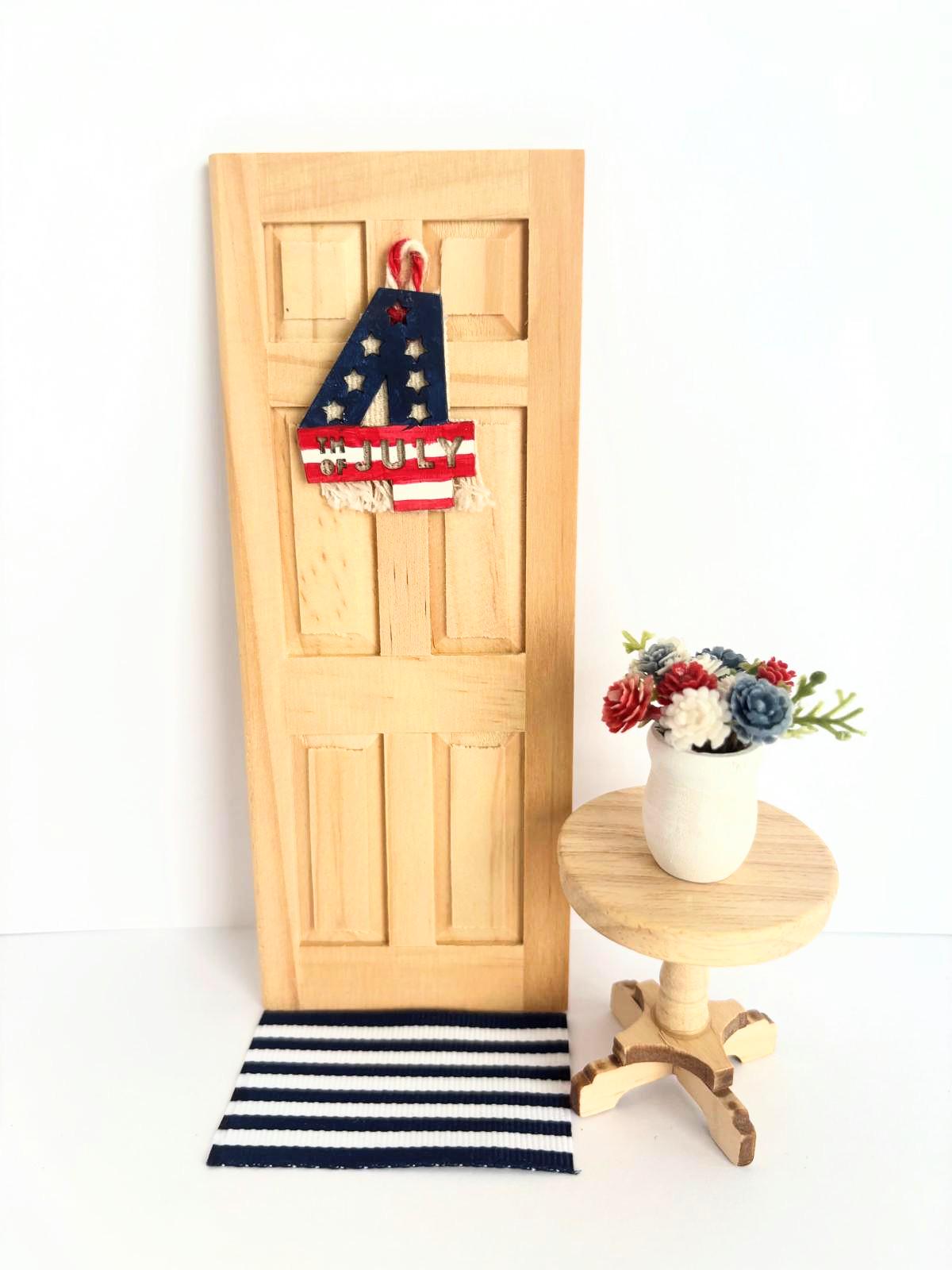 Hand-Painted Patriotic Miniature Door Ornament, Rustic Americana 4th of July Decor (1:12 Scale)