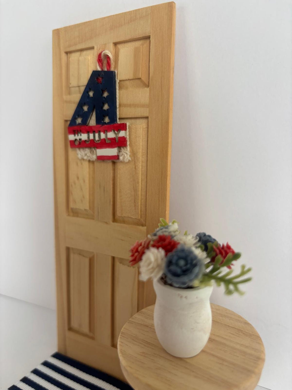 Hand-Painted Patriotic Miniature Door Ornament, Rustic Americana 4th of July Decor (1:12 Scale)