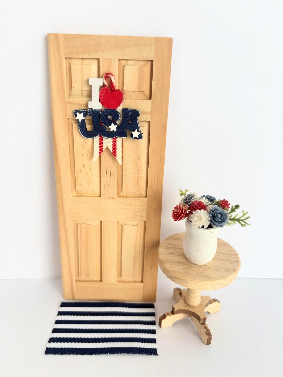 Hand-Painted Patriotic Miniature Door Ornament, Rustic Americana 4th of July Decor (1:12 Scale)