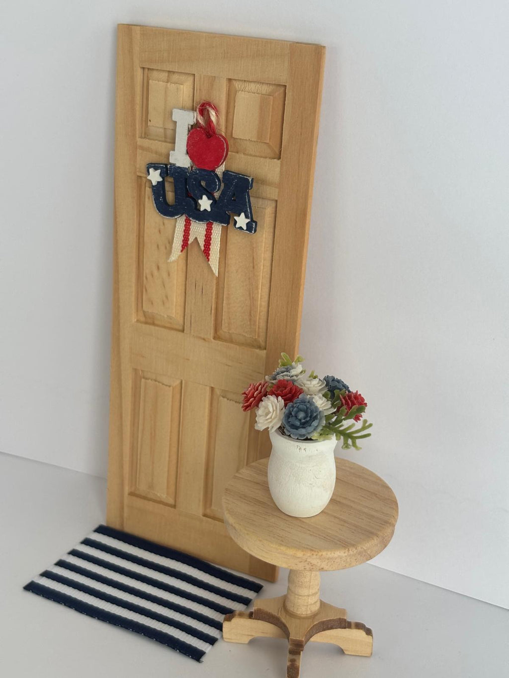 Hand-Painted Patriotic Miniature Door Ornament, Rustic Americana 4th of July Decor (1:12 Scale)