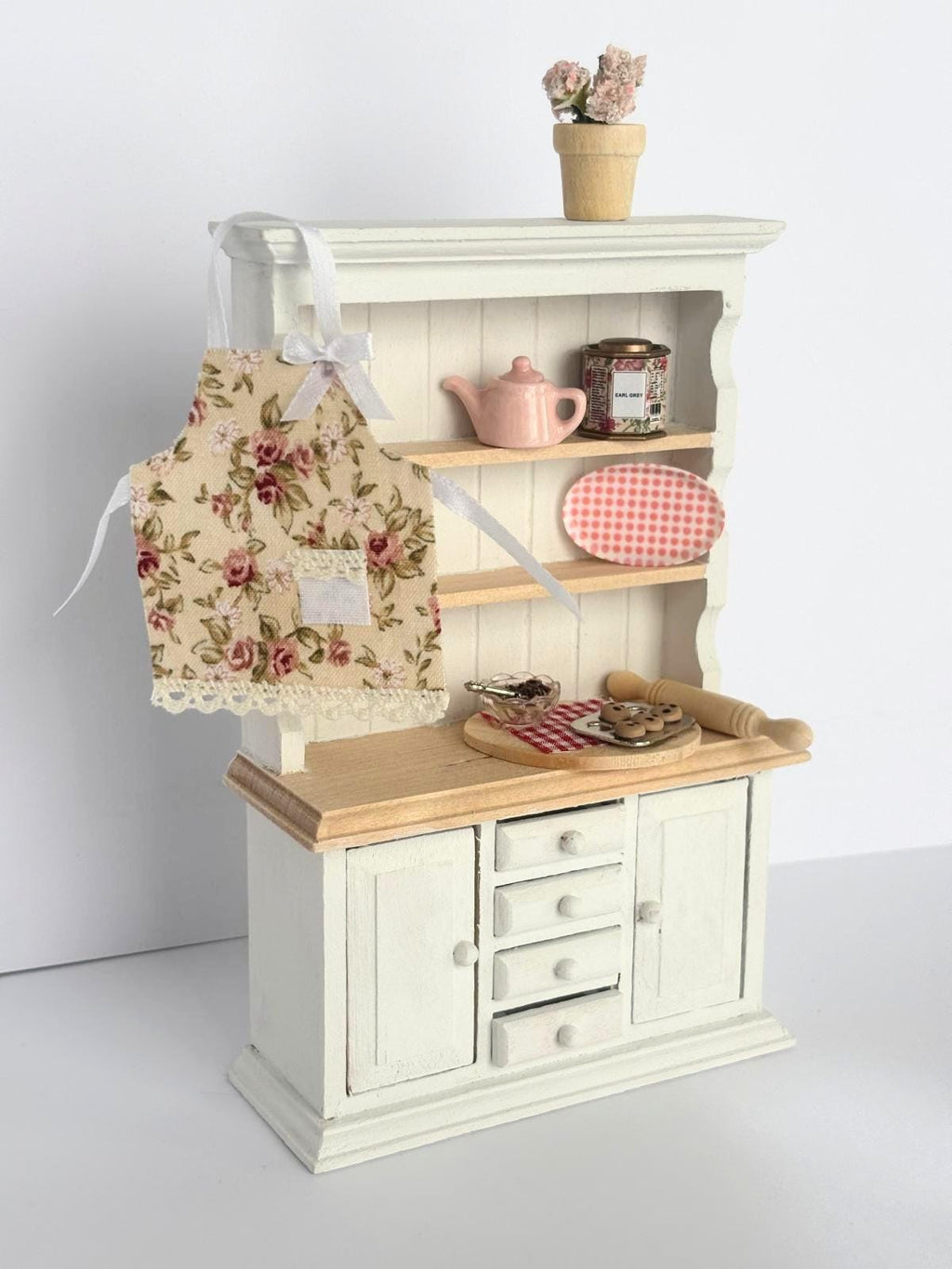 Handmade Dollhouse Apron | 1:12 Scale Miniature Kitchen Accessory | Floral Cottage Apron