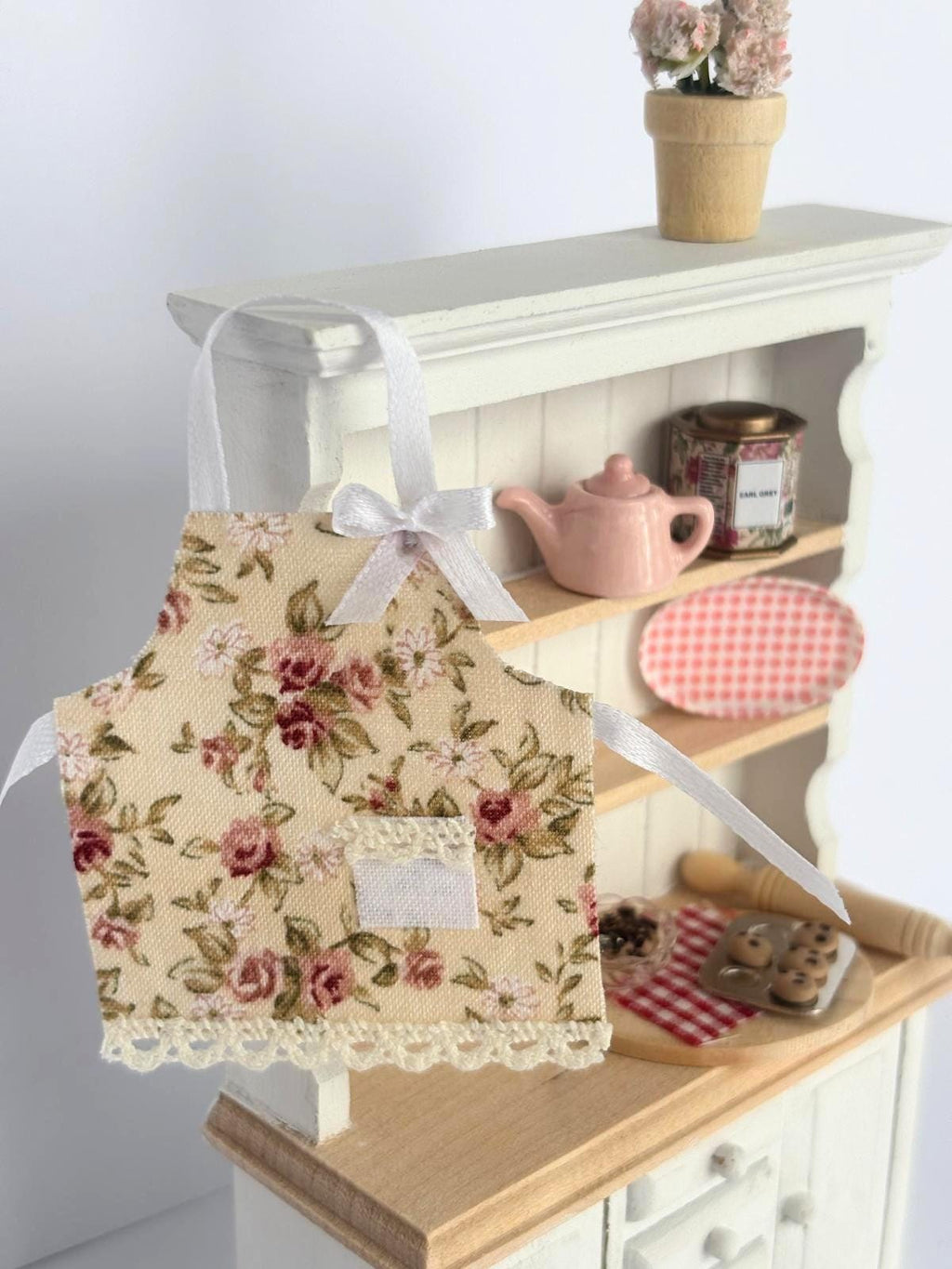 Handmade Dollhouse Apron | 1:12 Scale Miniature Kitchen Accessory | Floral Cottage Apron