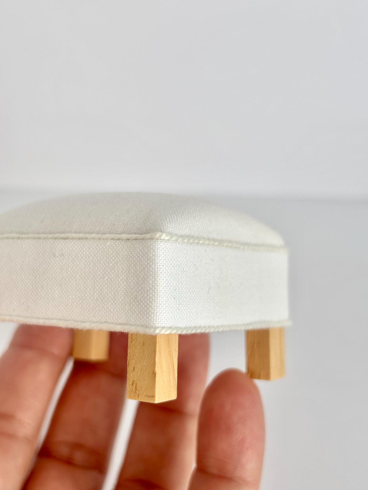 OOAK White 1:12 Scale Dollhouse Ottoman Coffee Table | Handmade Upholstered Miniature Furniture