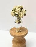 1:12 Scale Blush Rosebud Arrangement | Hand-arranged Miniature Flowers in Silver Vase
