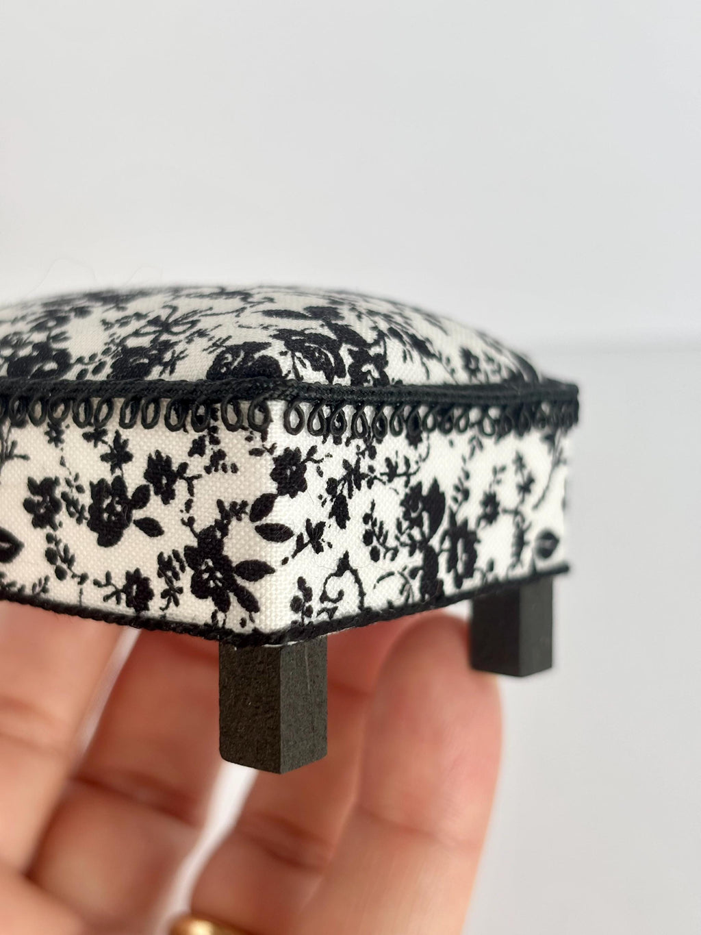 OOAK 1:12 Scale Dollhouse Ottoman Coffee Table | Handmade Floral Upholstered Miniature