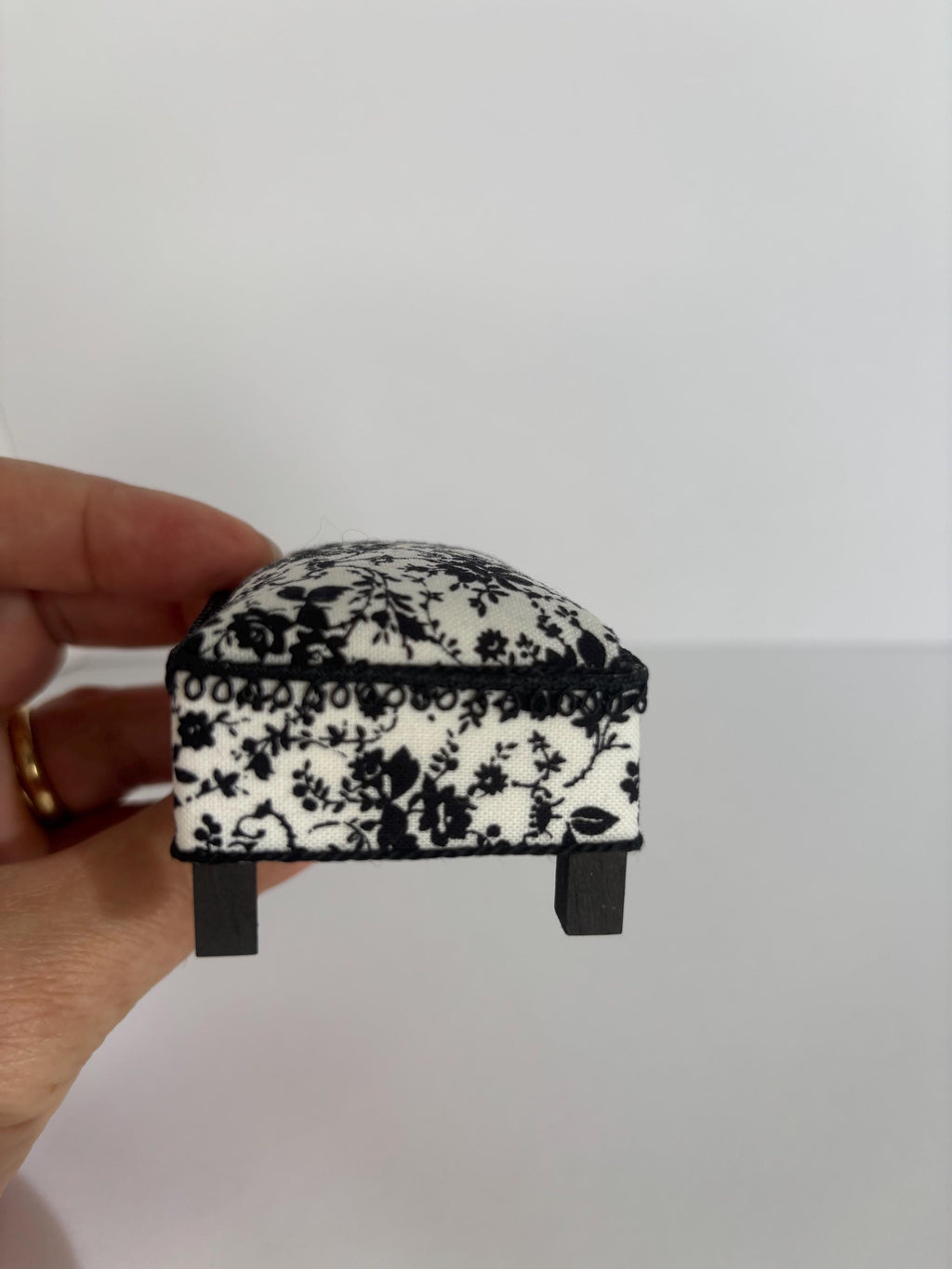 OOAK 1:12 Scale Dollhouse Ottoman Coffee Table | Handmade Floral Upholstered Miniature