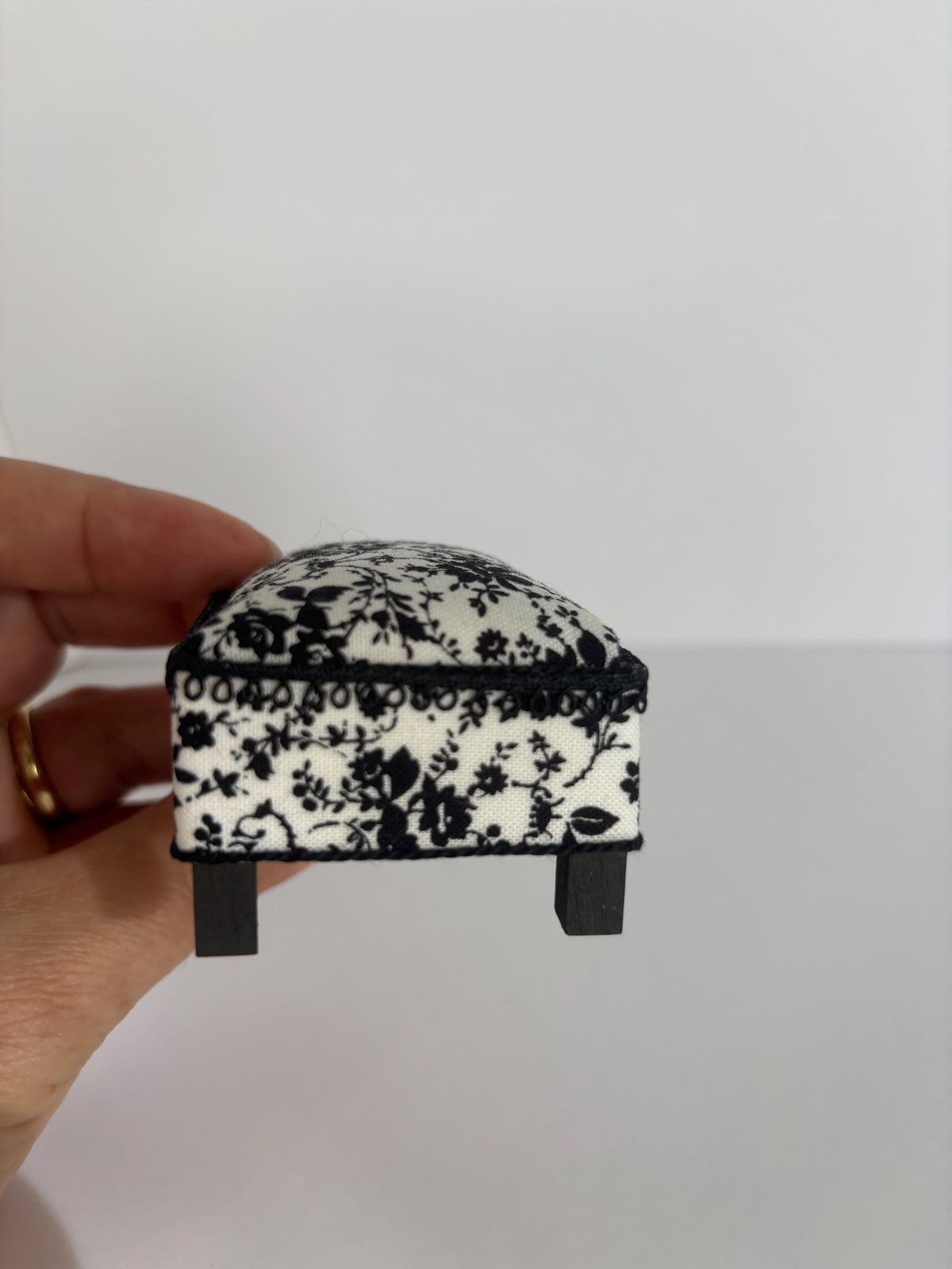 OOAK 1:12 Scale Dollhouse Ottoman Coffee Table | Handmade Floral Upholstered Miniature