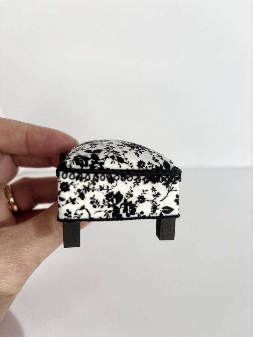 OOAK 1:12 Scale Dollhouse Ottoman Coffee Table | Handmade Floral Upholstered Miniature