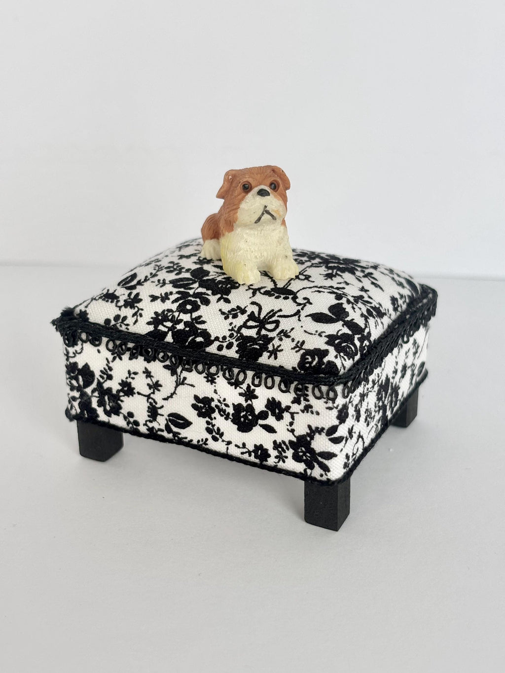 OOAK 1:12 Scale Dollhouse Ottoman Coffee Table | Handmade Floral Upholstered Miniature