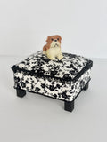 OOAK 1:12 Scale Dollhouse Ottoman Coffee Table | Handmade Floral Upholstered Miniature
