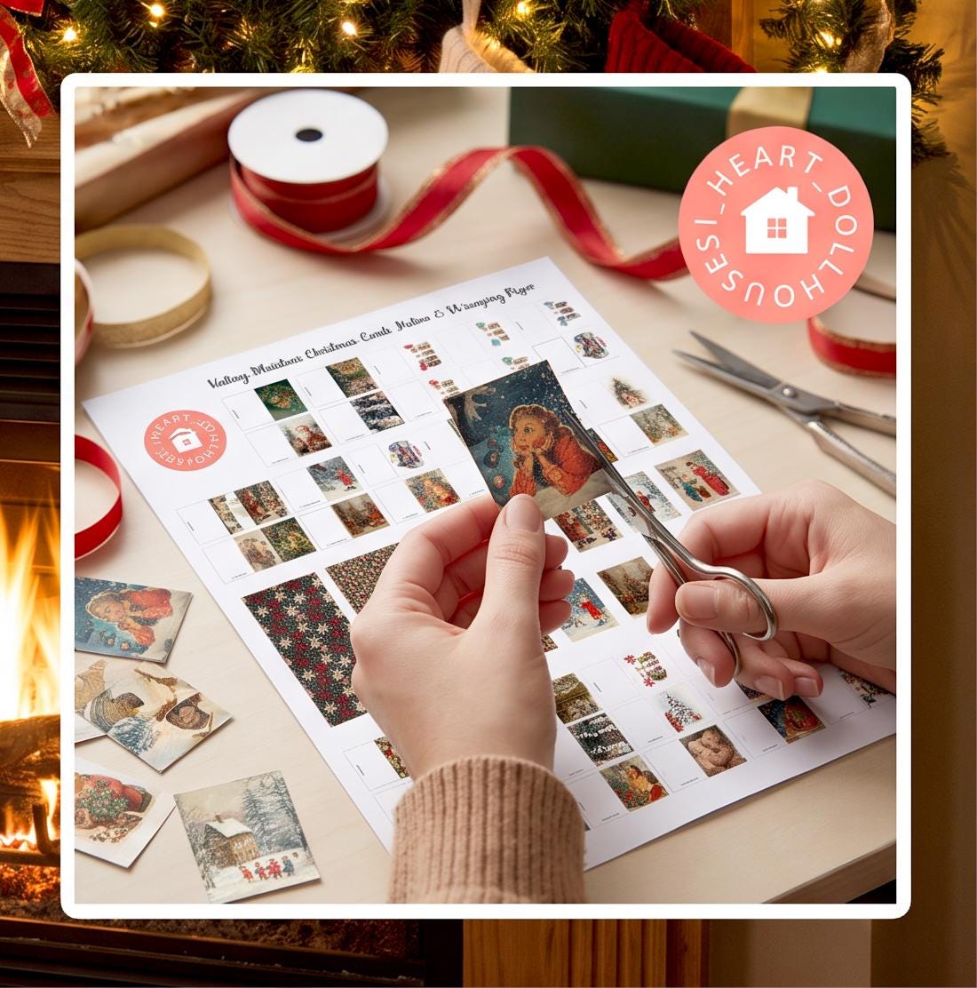 Miniature Vintage Nostalgic Christmas Cards, Posters & Wallpaper, Printable 1:12 scale, Digital Download