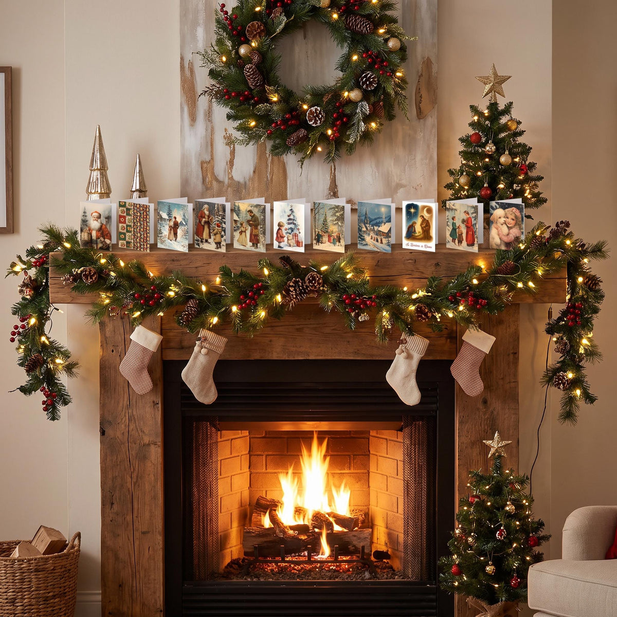 Miniature Vintage Nostalgic Christmas Cards, Posters & Wallpaper, Printable 1:12 scale, Digital Download