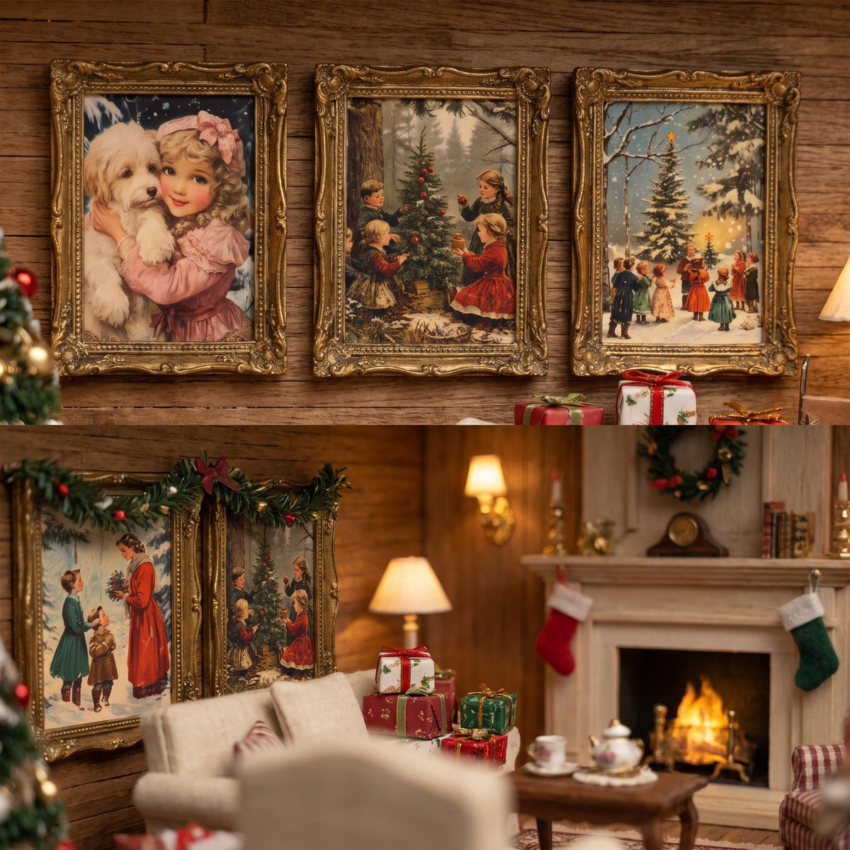 Miniature Vintage Nostalgic Christmas Cards, Posters & Wallpaper, Printable 1:12 scale, Digital Download