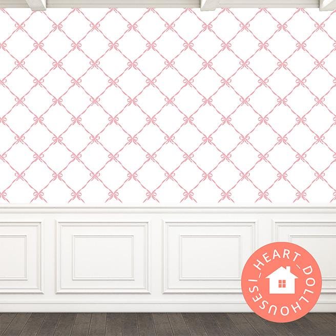 1/12 Scale Dollhouse Pink Bow Trellis Wallpaper PRINTABLE