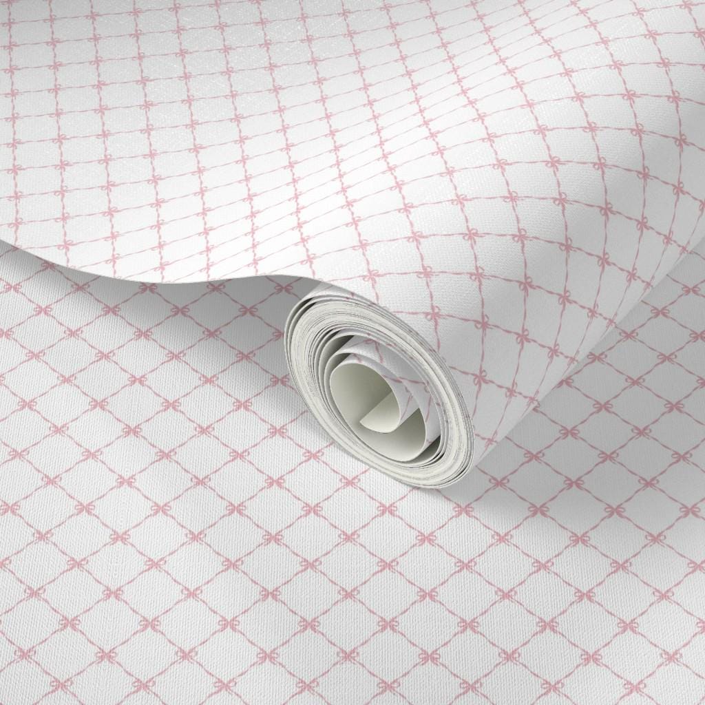 1/12 Scale Dollhouse Wallpaper: Pink Coquette Bows, Linen Texture (12x12)