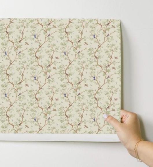 1/12 Scale Dollhouse Miniature Peel & Stick Wallpaper Linen Texture Chinoiserie on Cream