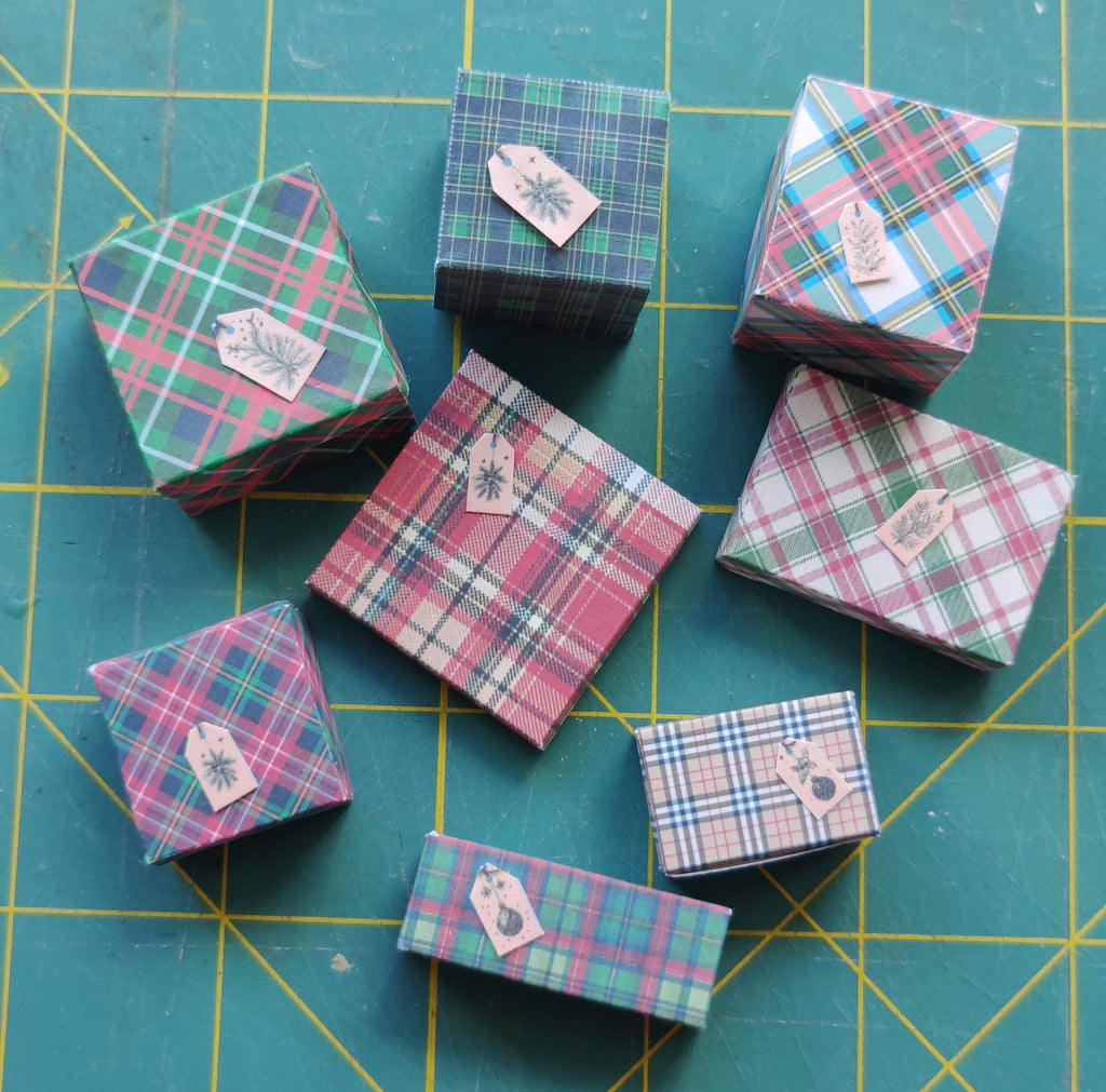Plaid Christmas Gift Boxes, Dollhouse Decor, DIY Miniature (Digital Download)